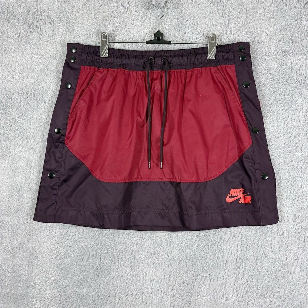 Nike Air Women's Side Snap Mini Skirt Size L Red Maroon Sporty Athleisure Summer